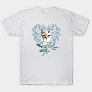 Cat & Forget Me Not Heart T-Shirt